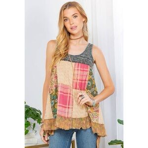 🕧 NWT | Young Threads | Boho Patchwork Tank Ruffle Hem | M